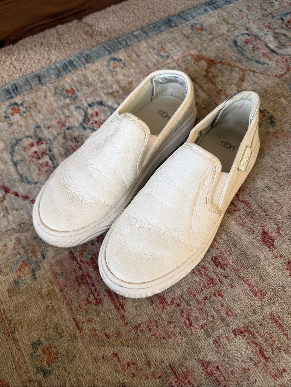 UGG Women’s White Leather Slip-On Flats